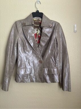 Metallic Taupe Leather Blazer Jacket - Women's